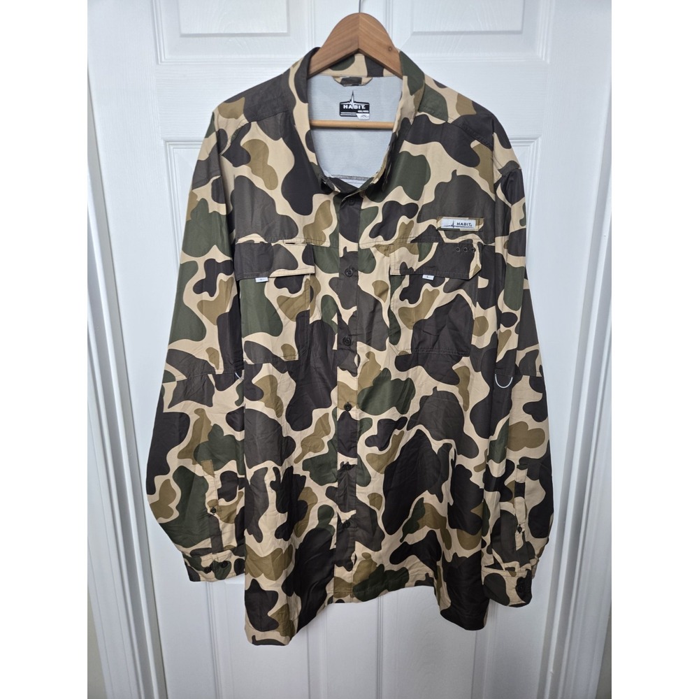 Men's Size 4XL Duck Camouflage Habit Long Sleeve Button Up Shirt